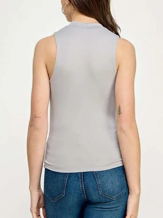 ShopEvelynne Sleeveless Mock Neck Tank Top in Light Gray - Picture 3 of 3